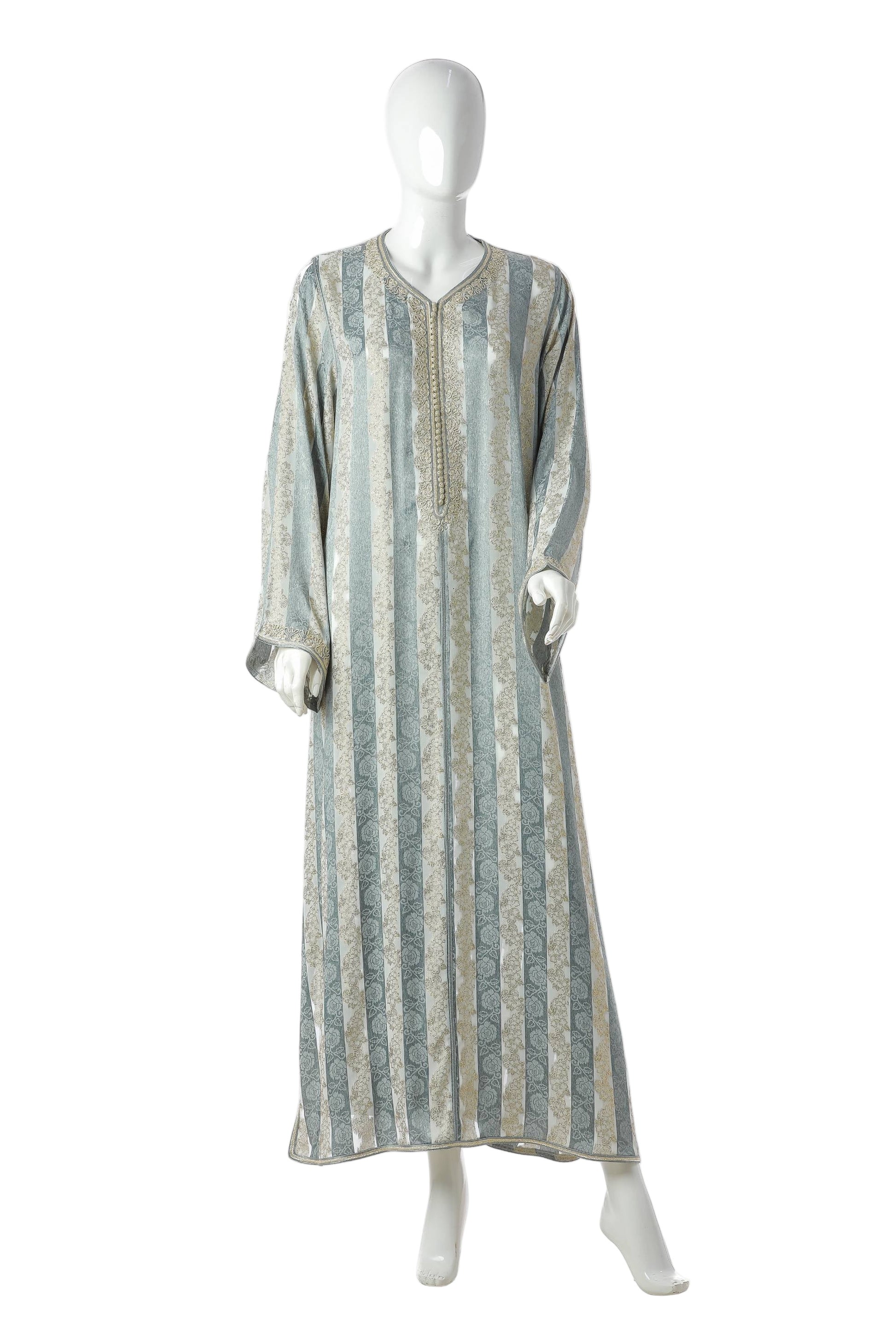 Luxury Green Moroccan Kaftan for Women – Jawhara Design in Silk Brocade with Silver Embroidered Neckline | قفطان مغربي فاخر أخضر للنساء بتصميم جوهرة من بروكار الحرير وياقة مطرزة باللون الفضي